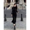 Autumn and winter with a coat, high-end sense, thin semi-turtleneck black dress, temperament fishtail skirt inside