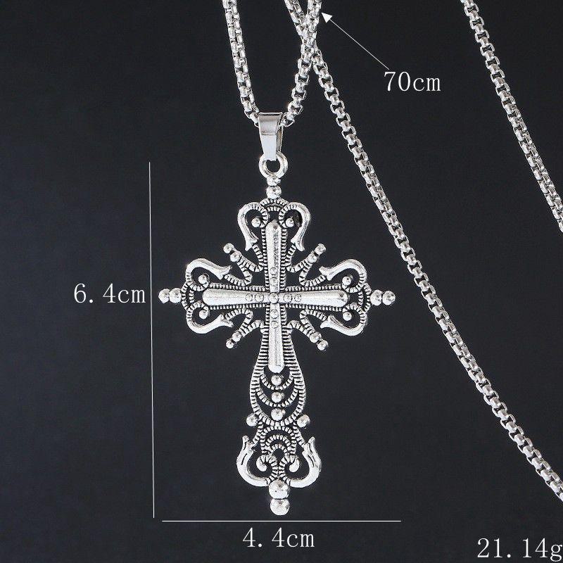 Colier cu pandantiv în cruce în stil baroc - modă retro întunecată de stradă, oțel inoxidabil greu