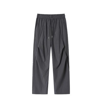 Preppy Style Men's Clothing Spring Autumn Solid Color Pockets with Elastic High Waisted Casual Loose Trousers Cropped Pants