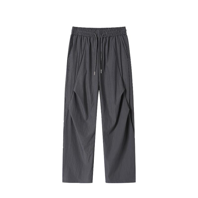 

Preppy Style Men s Clothing Spring Autumn Solid Color Pockets with Elastic High Waisted Casual Loose Trousers Cropped Pants S сірий