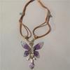 Fashion Vintage Purple Resin Butterfly Pendant Brown Leather Rope Necklace For Women Y2K Goth Unique Neck Chain Jewelry Gifts