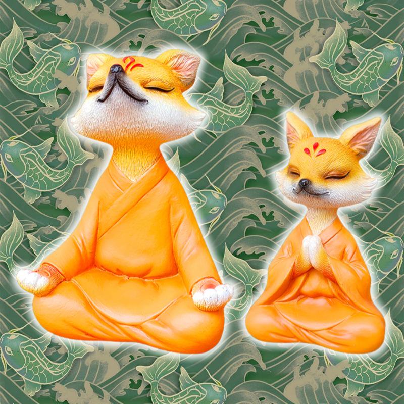 

«Суккулентный бонсай Zen White Fox»: Медитирующая лиса, украшение для сада, балкона или автомобиля.