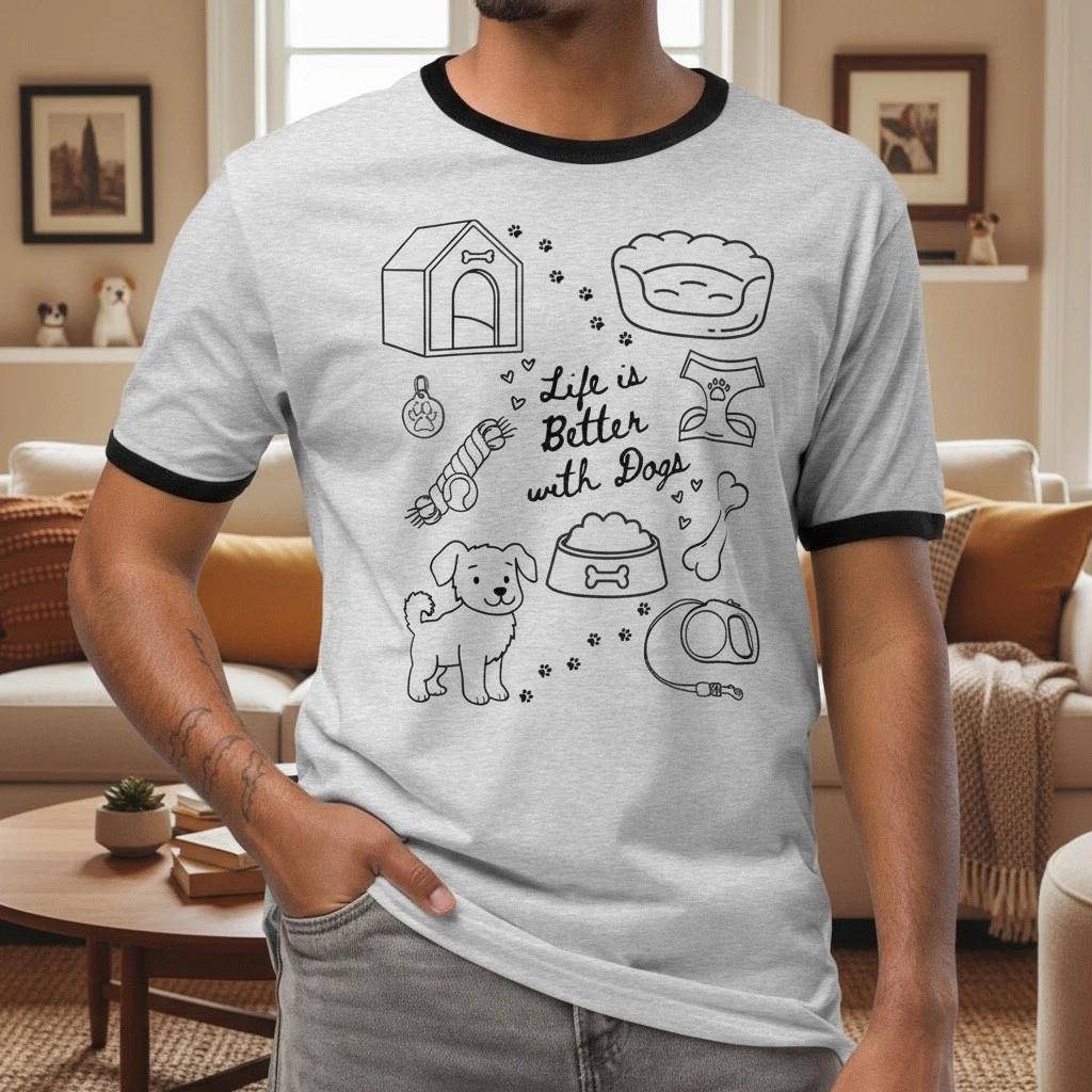 Life is Better with Dogs Doodles Unisex ringer t-shirt, Dog Lovers Gift 4XL