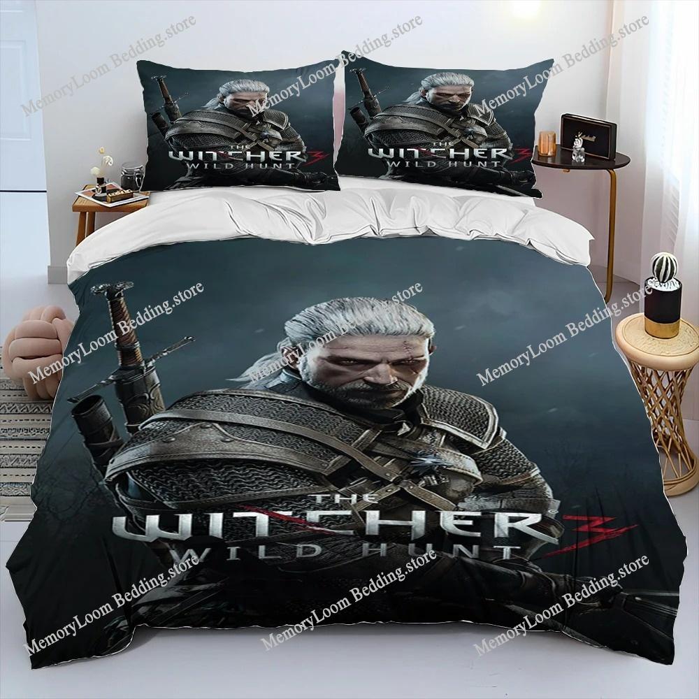3D The W-Witcher Jogo Gamer Desenho Animado Colcha Conjunto de Roupa de Cama, Capa de Edredom Conjunto de Cama Capa de Colcha Fronha, Conjunto de Roupa de Cama Tamanho King Queen