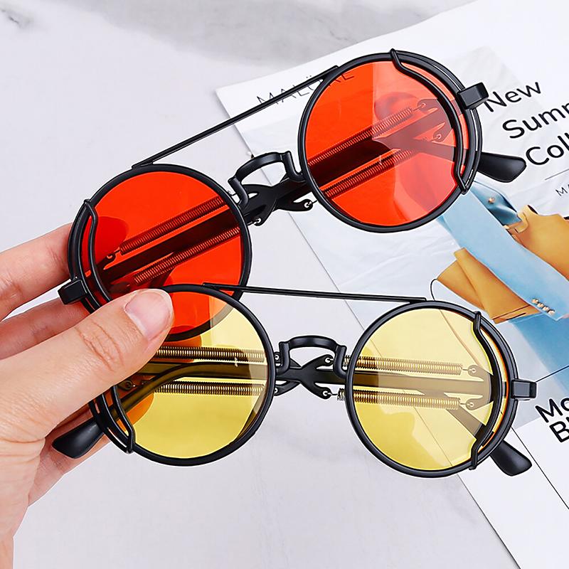 Pc Sunglasses Steam Punk Double Spring Leg Glasses Fashion Trend Round Sunglasses