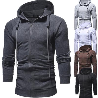 Men's Casual Solid Color Sports Sweatshirt Long Sleeve Zipper Hooded Jacket Coat
