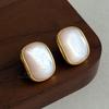 Fashion Natural Fritillary Rounded Square Stud Earrings Light Luxury Retro Exquisite Earrings High Sense Commuter Simple Earrings Women