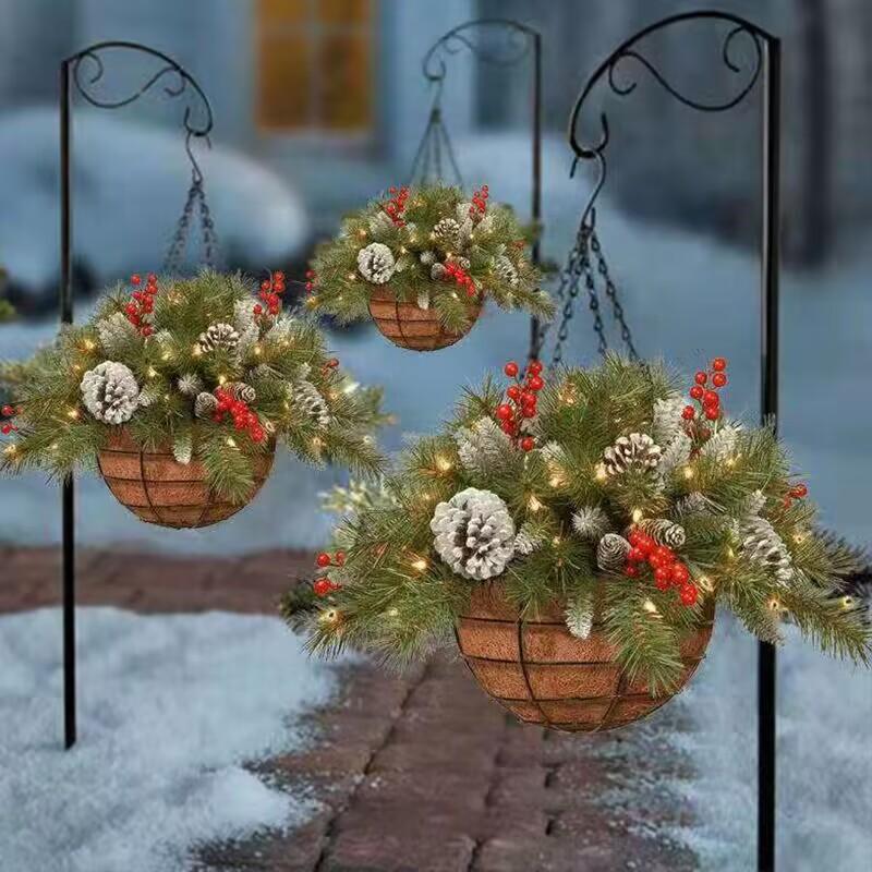 Weihnachtskranz, künstlicher hängender Blumenkorb, Girlande mit LED-Licht, rote Beeren, Tannenzapfen, Heimdekoration, Navidad, Weihnachtsgeschenk