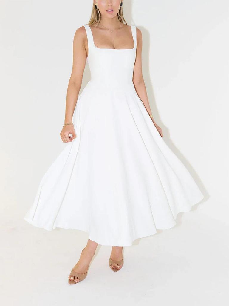 Slim Fit Strappy Midi Dress - Sexy Solid Color, Simple Style