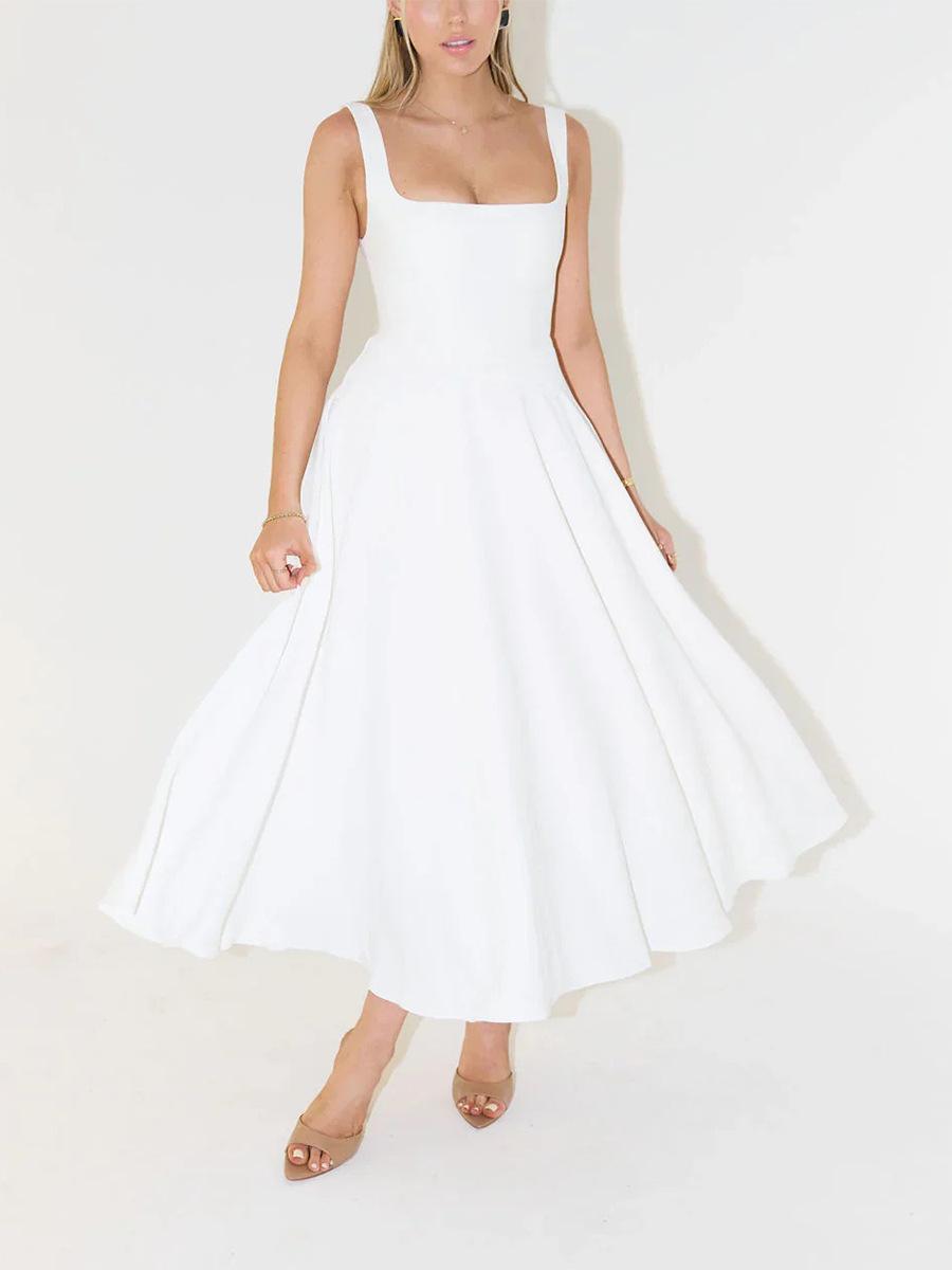 

Летнее сексуальное облегающее платье миди на бретелях однотонной расцветки 2025 M