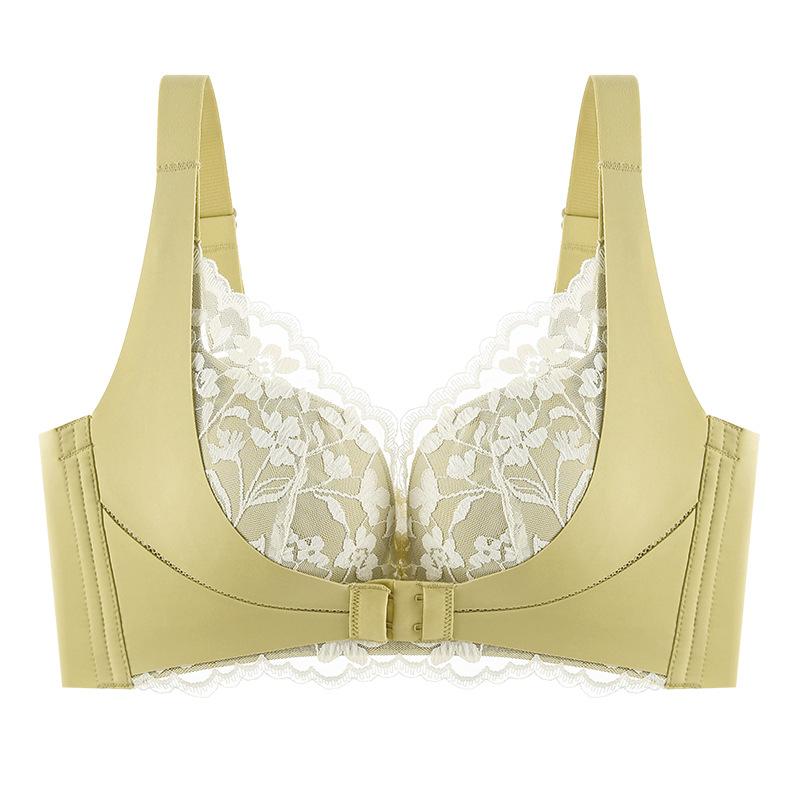 Women Sexy Two Tone Lace Brassiere Gathered Push Up Underwear Wireless Adjustment Front Buckle Bra Comfortable Lingerie