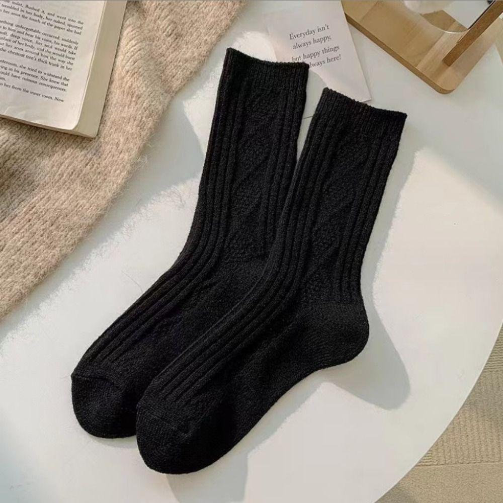 3Pairs Stripe Plush Socks Soft Thicken Warm Socks Cute Wool Lattice Socks  Women