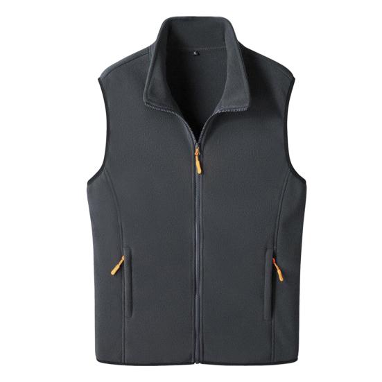Men Winter Vest Stand Collar Solid Color Zipper Pockets Polar Fleece Cardigan Keep Warm Casual Style Winter Jacket Men Vest Coat for Fishing Hiking