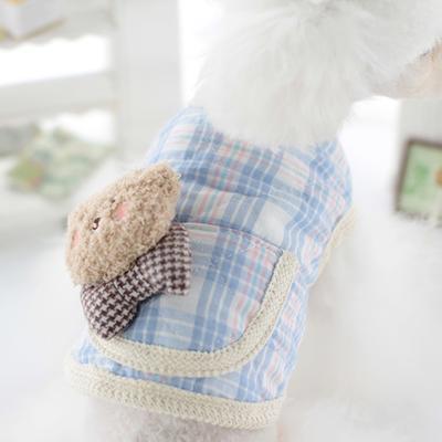 Pet Plaid Autumn and Winter Vest Bow Tie Bear Vest Teddy Dog Cartoon Plaid Cotton Coat Cute Jacket Puppy Clothes Jacket