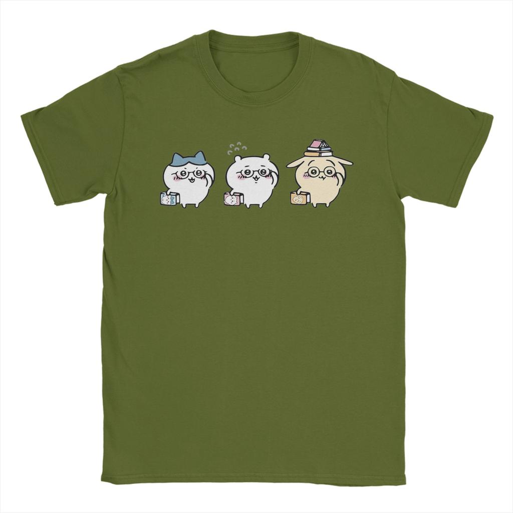 Men Nerdy Chiikawas and Friends Book Club Hachiware Usagi T Shirt Pure Cotton Tops Vintage Crew Neck Tee Shirt Gift TShirt