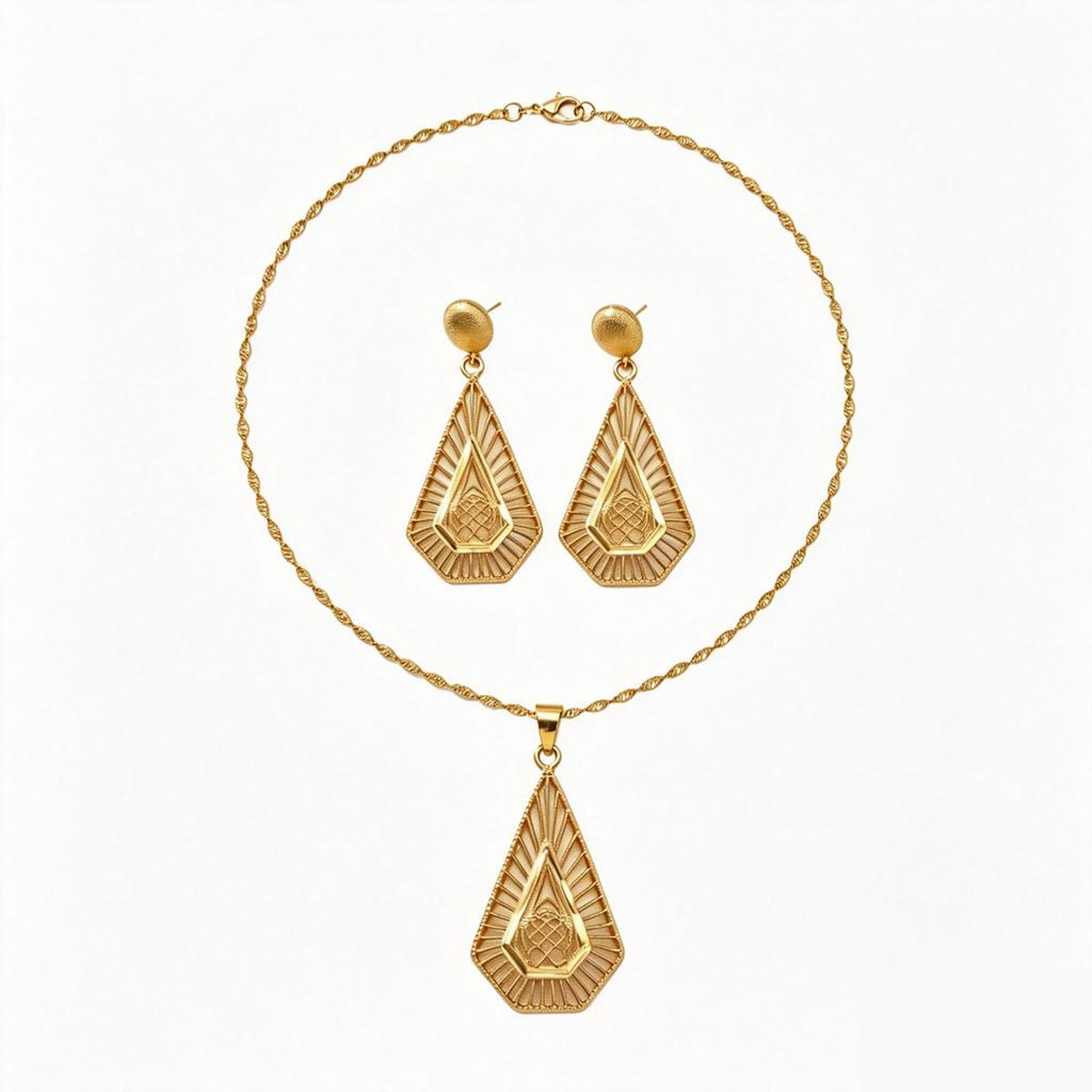 European and American Light Luxury Necklace Set Geometric Hollow-out Design High-end Earrings, Versatile Jewelry, Collarbone Chain for Women