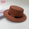 New Belt Buckle Woolen Hat British Retro Autumn and Winter Hat Men's and Women's Trendy Versatile Wide-brimmed Flat Top Top Top Hat