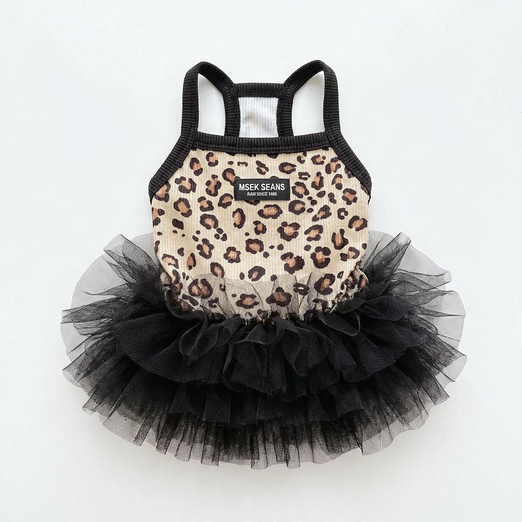Fashion Leopard Dog Dress with Tulle Skirt Cute Pet Princess Outfit for Small Breeds Party Photoshoot Daily Wear
