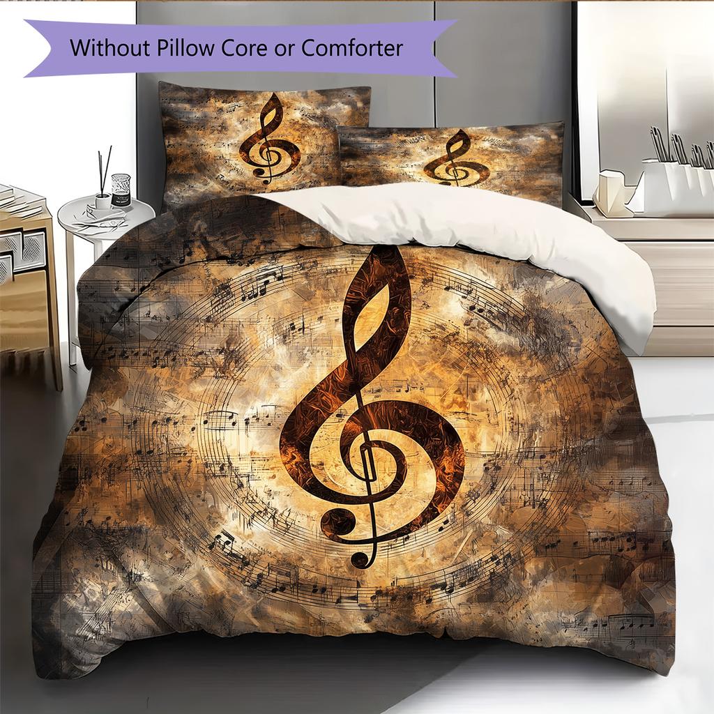 Musical instrument notes Pattern Bedding Quilt Set Quilt Cover Pillowcase Home Decoration Gift (1 * duvet cover + 2 * pillowcase, without core)