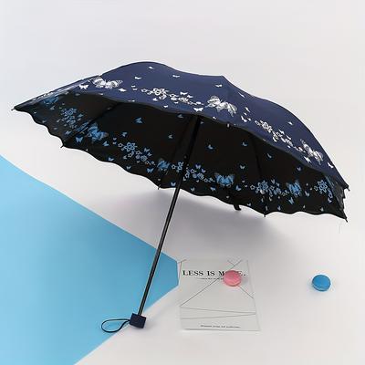 Stylish Double-Sided Butterfly Print Umbrella - Windproof, Uv Protection, Suitable For Sunny And Rainy Days, Wavy Ruffle Edge