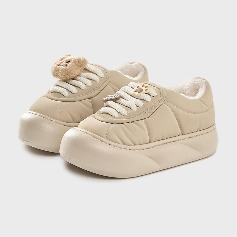 

Мультяшные хлопковые тапочки с мишкой, зимние женские водонепроницаемые для улицы, плюшевые теплые хлопковые туфли для дома, нескользящие, закрытые хлопковые тапочки 40-41 (suitable for 39-40 feet) хаки