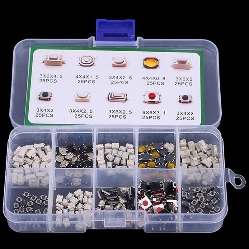 250×Car Remote Control Push Button Switch Car Key Buttons Touch Microswitch With Box Models Tactile Push Button Switch Kits