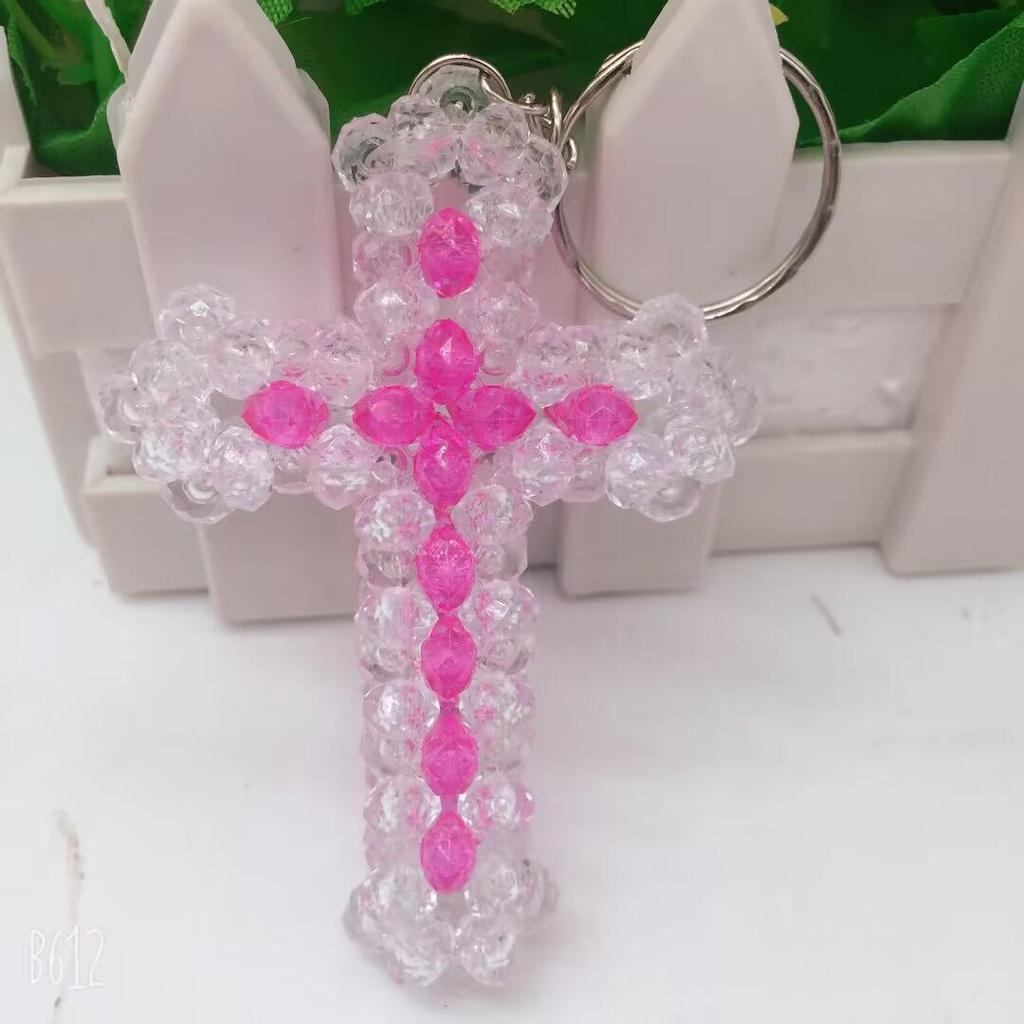 Handmade Acrylic Beaded Cross Keychain Charm