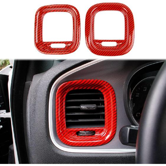 crosselec Red Carbon Fiber Air Vent Cover AC Outlet Trim kit for Dodge Charger 2015+
