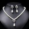 Korean Style Women Necklace Dangle Earrings Water Drop Earrings Bridal Wedding Jewelry Set