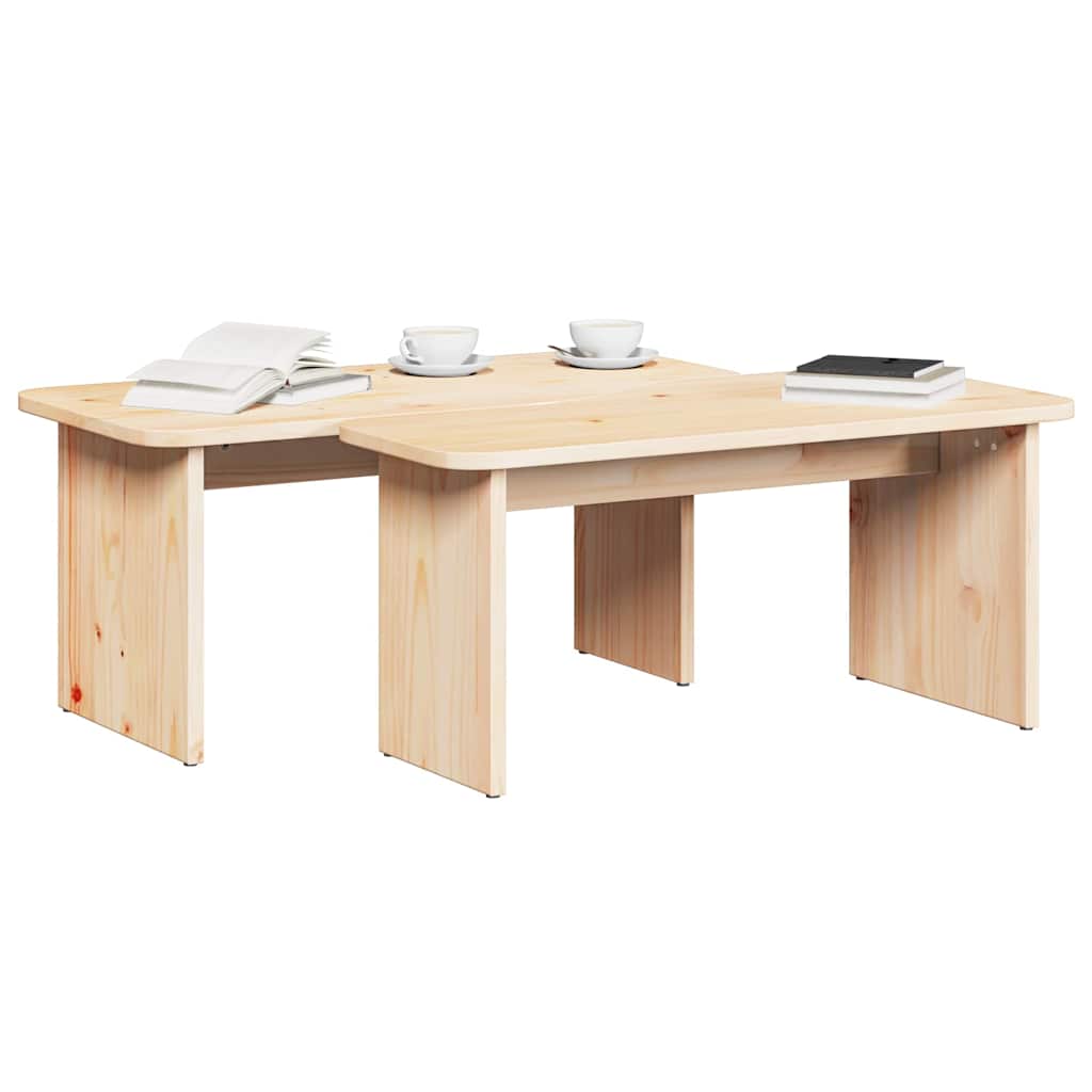 Coffee Table Set 2 pcs Natural Solid Pine Wood