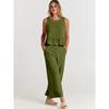 Summer Two Piece Set Women Casual Sleeveless Pleated Pants Sets Wide-leg Loose Clothes 2 Piece Sets O Neck Trouser Suits
