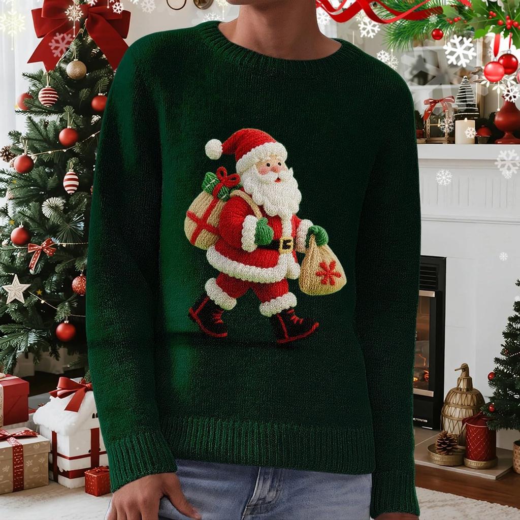 Women's Fashion Christmas Print Pullover Long-Sleeve  Neck Knit Sweater Top