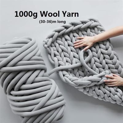 1000g Süper Hacimli Kol Örgü Yün Fitil Örme Battaniye Tıknaz Yün İplik Örgü/Tığ/Halı/Şapka Için Süper Kalın Iplik