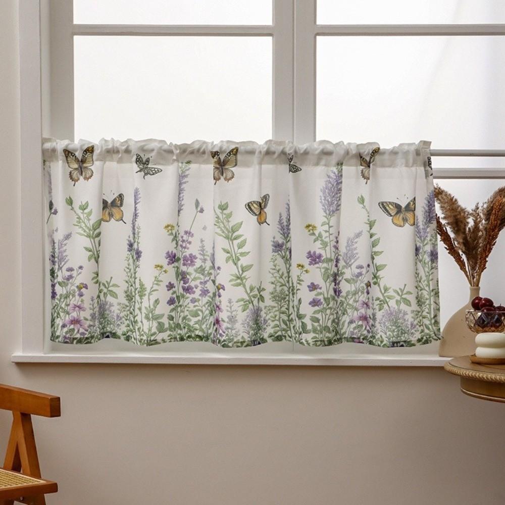 Butterfly Lavender Print Cabinet Window Decor Partition Voile Curtain  for Living Room Bedroom