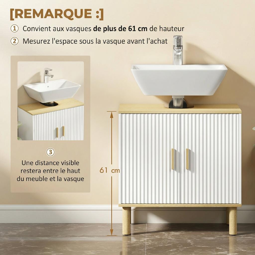 Bathroom Under-Sink Cabinet, 2 Doors, Adjustable Shelf, 60 x 30 x 61 cm, White