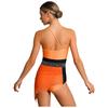 Womens Figure Skating Sling Bodysuit Sparkle Rhinestone Ruched Irregular Mesh Overlay Color Block Leotard