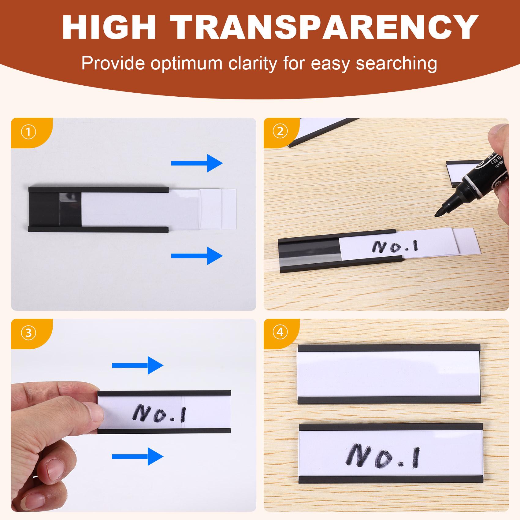 

ABGR-100 Piece Magnetic Label Holder C Channel Magnetic Labels Magnetic Data Card Holder With Clear Plastic Protector