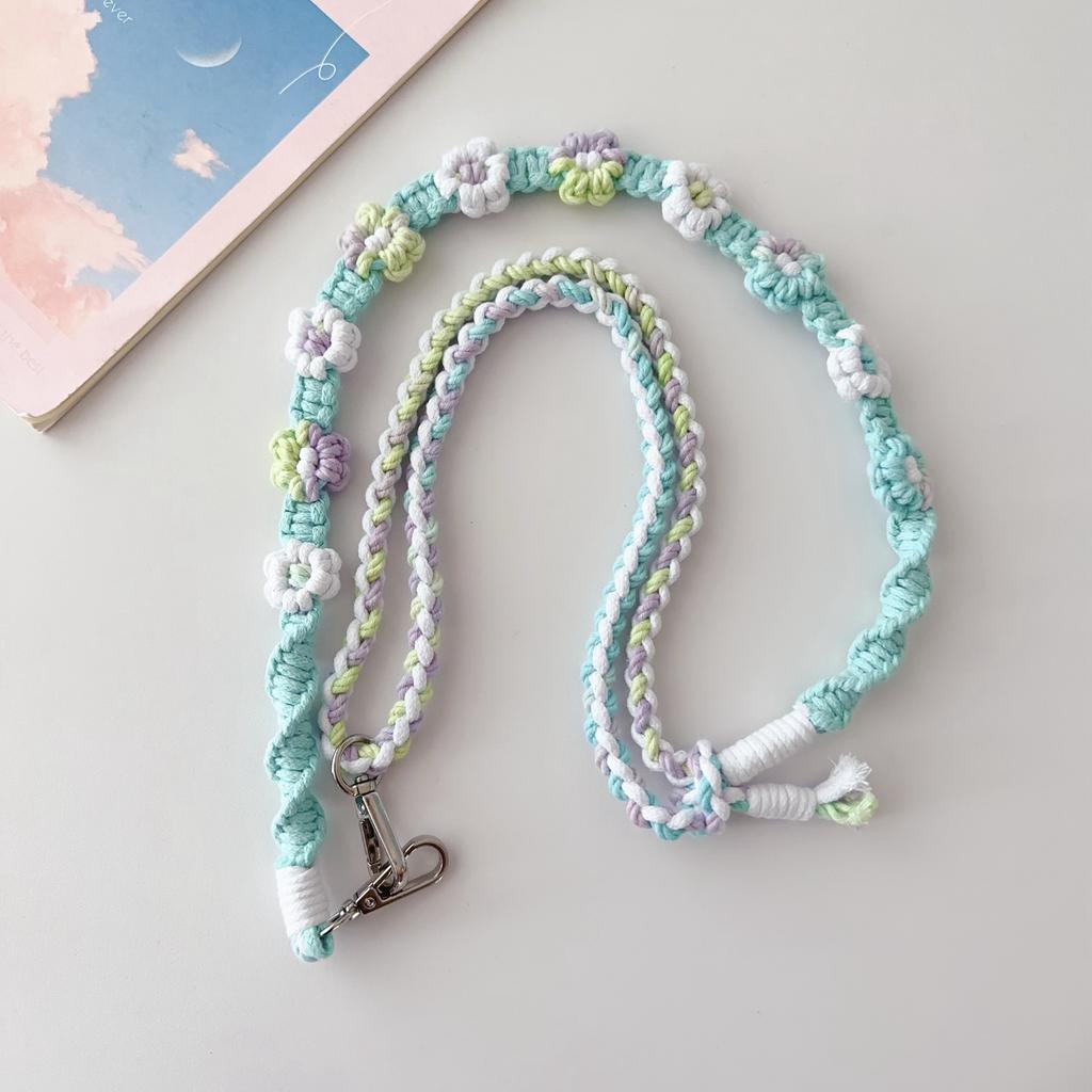 Braided Flower Phone Lanyard Cotton Rope Adjustable Crossbody Strap,Length: 120cm