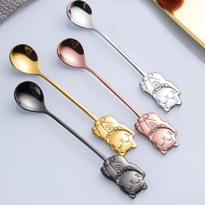 Potravinová lžička na kávu Thicken 304 Nerezová ergonomická rukojeť Potřeby pro párty Lucky Cat Míchací lžička