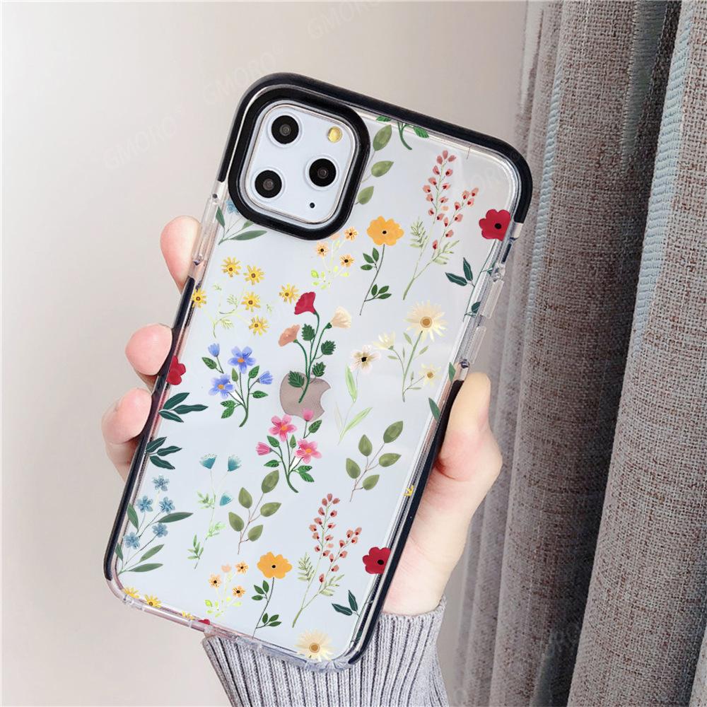 ins wind floral mobile phone case Apple 15pro anti-drop two-color transparent case iphone17pm soft case protective case 14