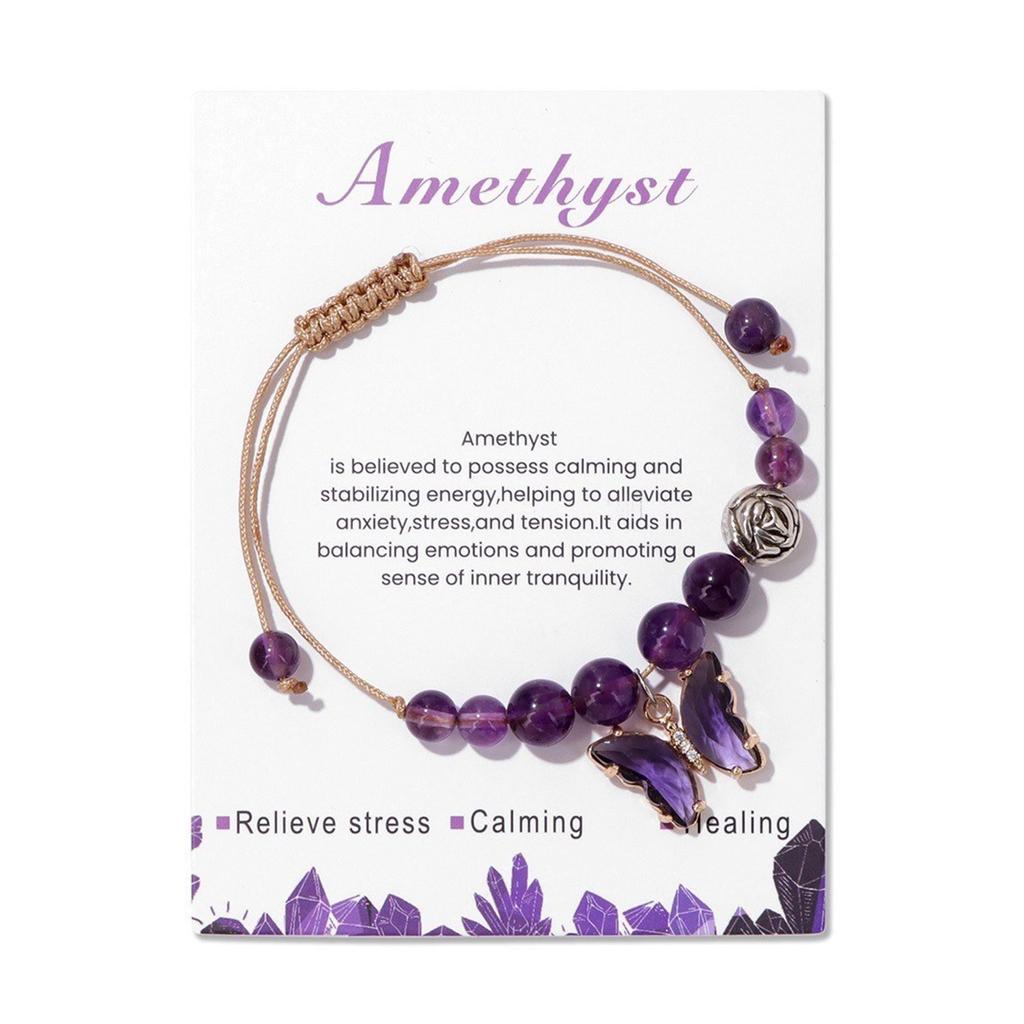 Handmade Butterfly Pendant Bracelet Braided Rope Handchain Adjustable Cord Wristband Natural Stone Bangles Party Jewelry