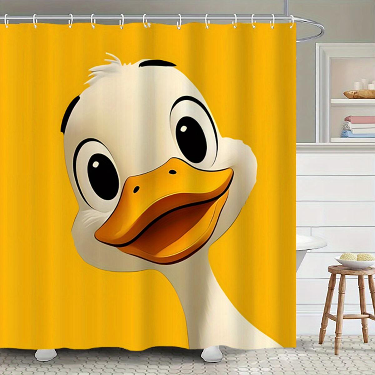 

1-Pack High Quality Yellow Duck Print Shower Curtain, Cute Cartoon Design, Bright Yellow Background, Playful Bathroom Decor W90XH180cm