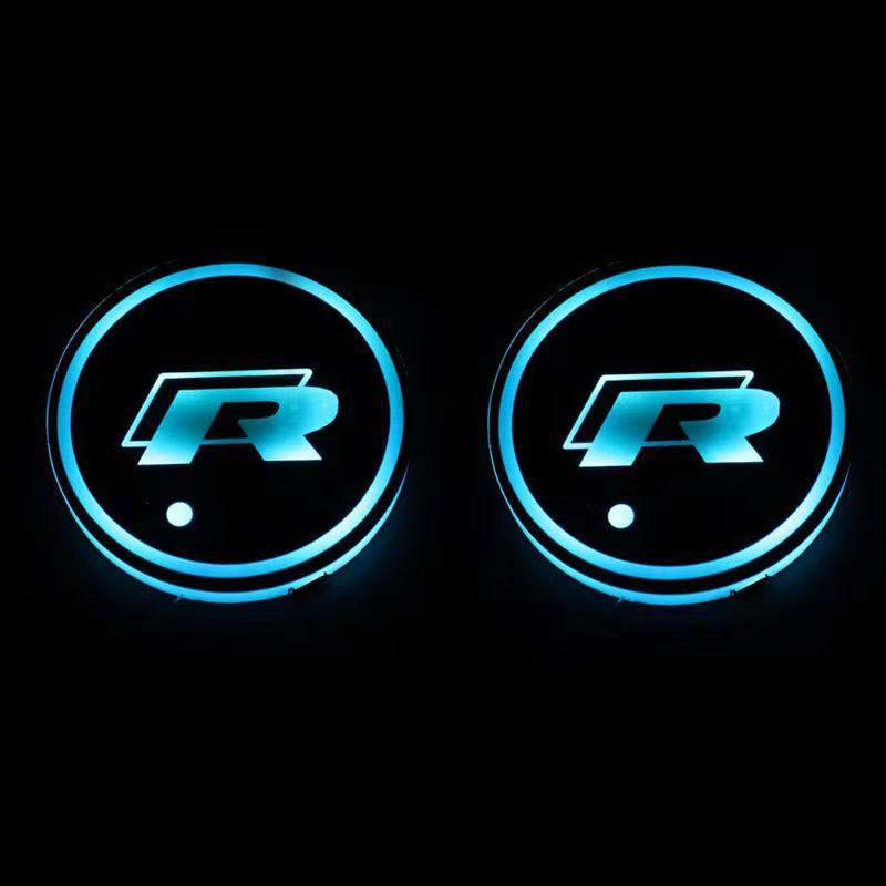

2026 Hot For VW VOLKSWAGEN 7 Color LED Car Cup Holder Light Luminous Coaster Water Cup Pad For VW Volkswagen Polo Jetta Golf Bee
