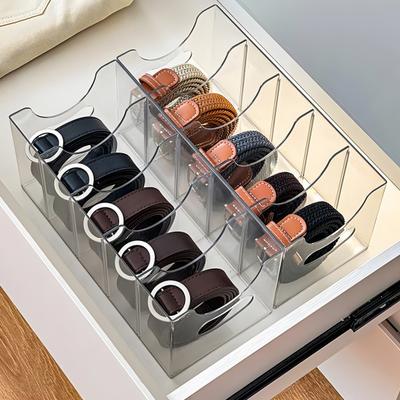Acrylic Belt Storage Box Multiple Compartments Transparent Design Multipurpose Belt Display