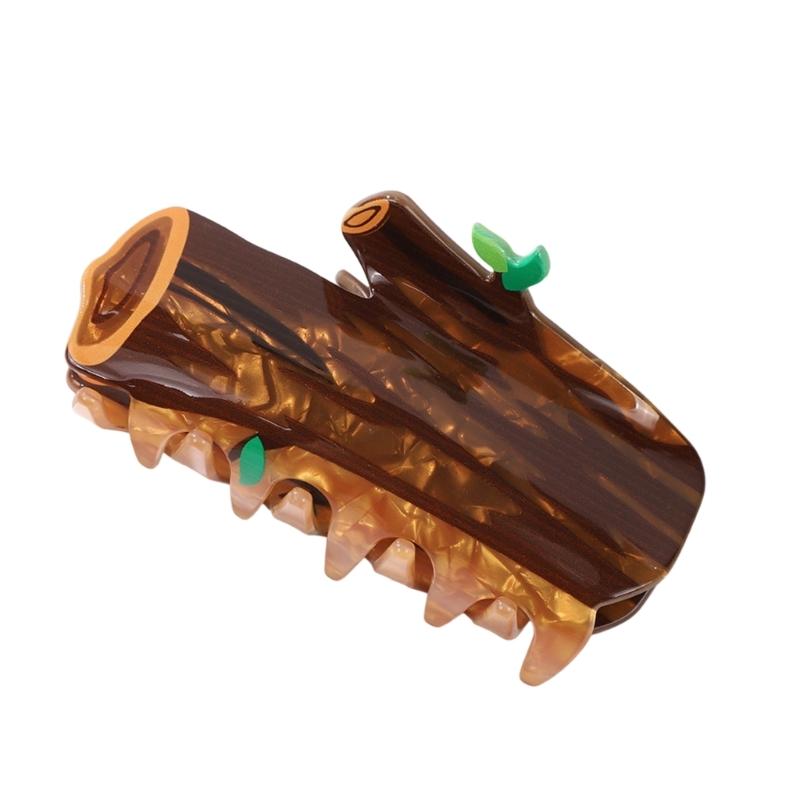 Nature Charm Tree Stump Design Hair Clip Geometric Cloud Pattern Acrylic Hair Accessory For Women Girls