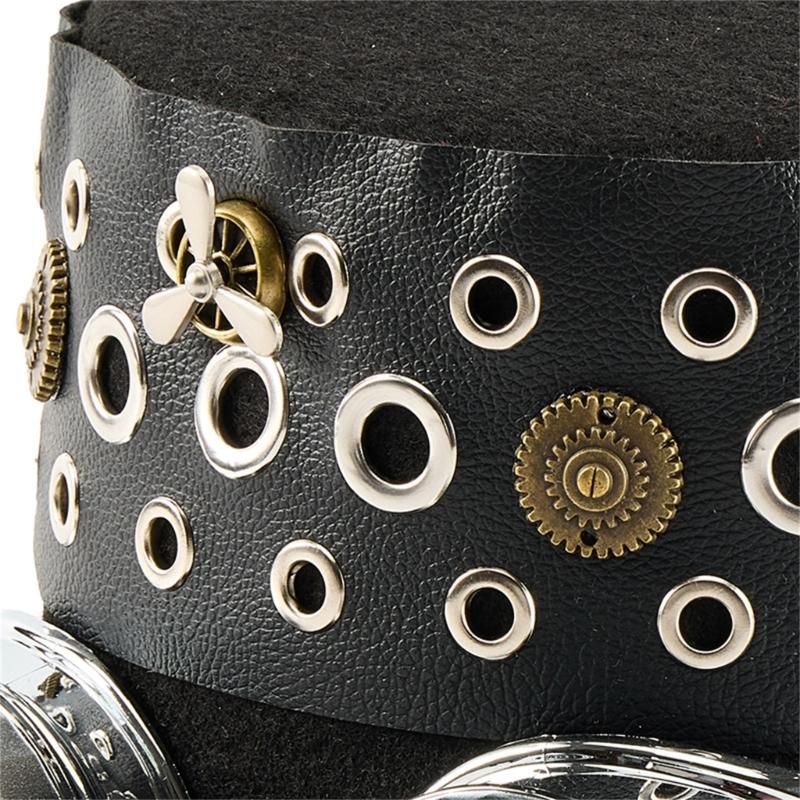 Steampunk Goggles Style Top Hat With Grommet Gear Gothic Themed Cosplay Costume Accessories