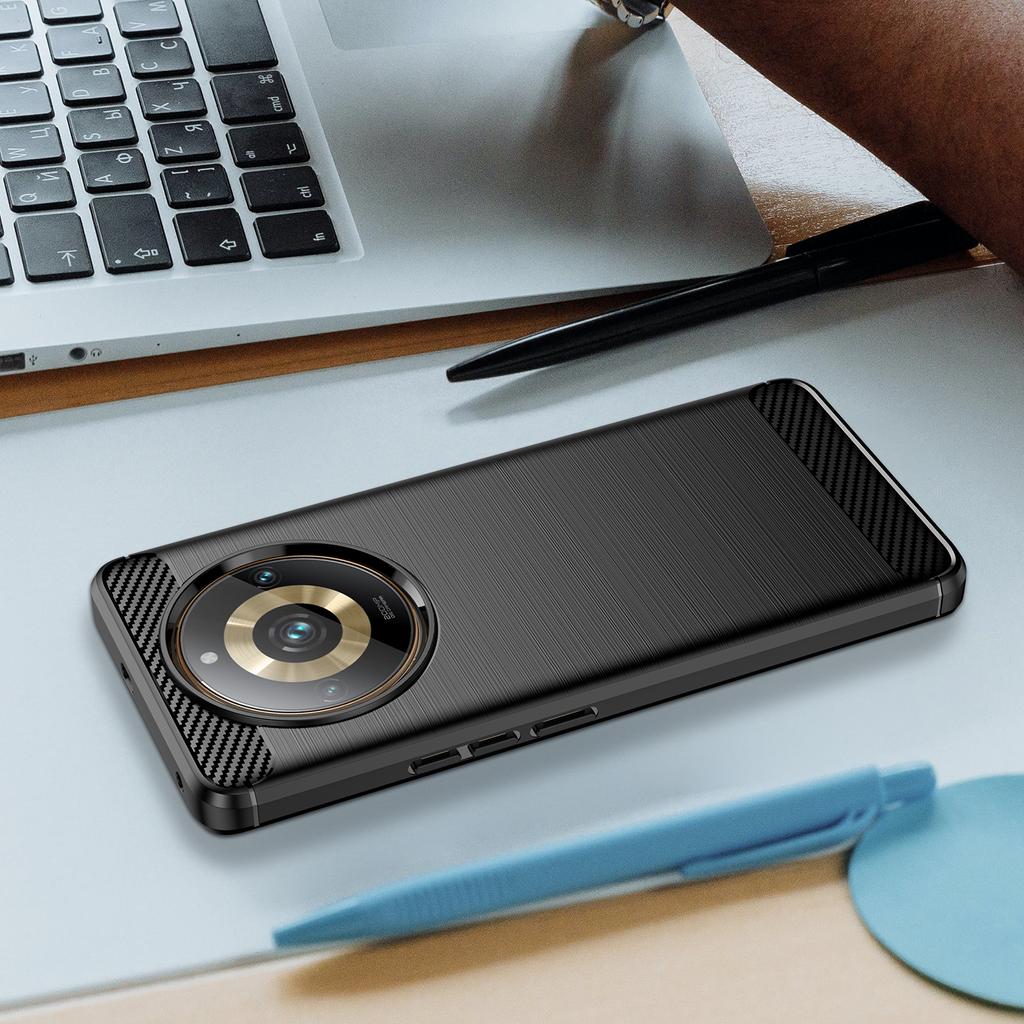 For Realme 11 Pro+ 5G/11 Pro 5G Brushed Soft TPU Phone Case Carbon Fiber Texture Back Cover