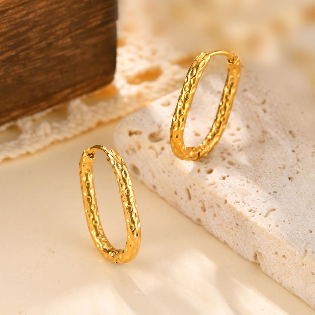 Minimalist U-shaped Earrings for Women, Gold Silver Color Hammer Pattern Stainless Steel Hoop Earrings, Trendy Jewelry Gifts