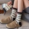 Womens Winter Mid-Calf Striped Compression Socks Casual Sport Crew Students Couples Warm Wool Blend Stackable