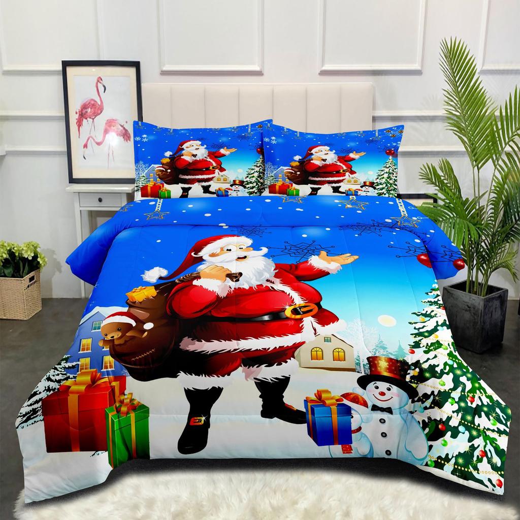 Digital Print Santa Claus Series Microfiber Comforter Set - 3 Piece Bedding Cover Set